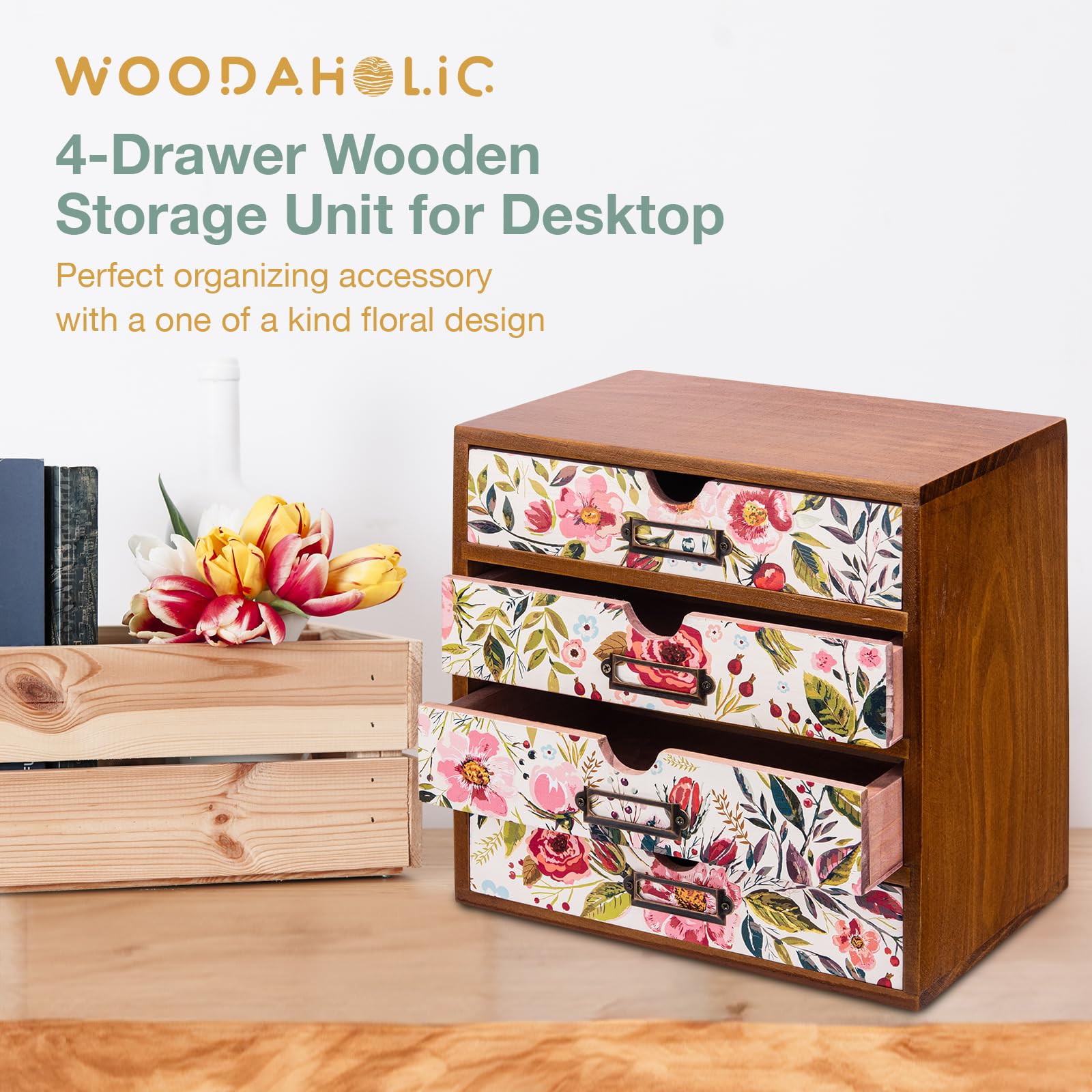 Amazon.com - 4-Drawer Vintage Desk Wood Storage Box With